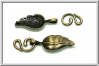 Haken/�se-Verschluss "Blatt", 33x13mm, antikmessingfb., Messing, 1 Stk.
