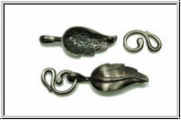Haken/�se-Verschluss "Blatt", 33x13mm, hematitefb., Messing, 1 Stk.