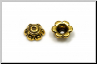 Perlenkappe "P�nktchenkuppel", 3x6,5mm, antikgoldfb., Tibetsilber, 10 Stk.