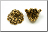 Perlenkappe (-cone) "Long Heart", 16x10mm, antikgoldfb., Tibetsilber, 1 Stk.