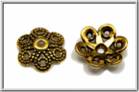 Perlenkappe "Kordelkranz", 12x3mm, antikgoldfb., Tibetsilber, 10 Stk.