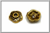 Perlenkappe "Overlapped", 9x3mm, antikgoldfb., Tibetsilber, 10 Stk.
