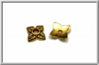 Perlenkappe "Vier Bl�tter", 1,5x7mm, antikgoldfb., Tibetsilber, 10 Stk.