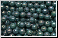 b�hm. Glasperle, rund, 4mm, turquoise, op., nebula, 50 Stk.