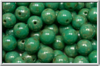 b�hm. Glasperle, rund, 6mm, turquoise, op., silver picasso, 25 Stk.