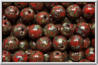 b�hm. Glasperle, rund, 6mm, red, op., silver picasso, 25 Stk.