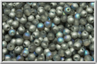 b�hm. Glasperle, rund, 3mm, crystal, trans., silver AB, matte, 50 Stk.