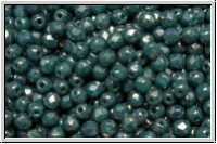 B�hm. Glasschliffperle, feuerpol., 3mm, turquoise, op., nebula, 50 Stk.