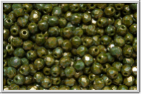 B�hm. Glasschliffperle, feuerpol., 3mm, olivine, op., nebula, 50 Stk.