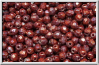 B�hm. Glasschliffperle, feuerpol., 3mm, red, op., nebula, 50 Stk.