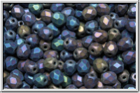 B�hm. Glasschliffperle, feuerpol., 4mm, blue, met., matte, iris., 50 Stk.