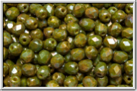 B�hm. Glasschliffperle, feuerpol., 4mm, yellow, op., nebula, 50 Stk.