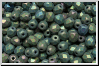 B�hm. Glasschliffperle, feuerpol., 4mm, green, met., matte, iris., 50 Stk.