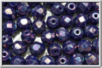B�hm. Glasschliffperle, feuerpol., 6mm, blue, op., nebula, 25 Stk.