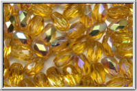 B�hm. Glasschliffperle, Olive, 6x4mm, topaz, trans., AB, 25 Stk.