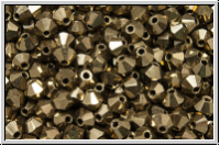 B�hm. Kristallschliffperle, Bicone, 3mm, black, op., 24kt goldbronze, 50 Stk.