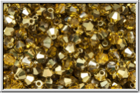 B�hm. Kristallschliffperle, Bicone, 3mm, topaz, lt., trans., half brass, 50 Stk.