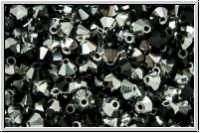 B�hm. Kristallschliffperle, Bicone, 3mm, black, op., half silver, 50 Stk.