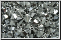 B�hm. Kristallschliffperle, Bicone, 4mm, crystal, trans., full silver, 50 Stk.