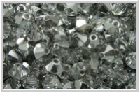 B�hm. Kristallschliffperle, Bicone, 4mm, crystal, trans., half silver, 50 Stk.