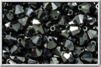 B�hm. Kristallschliffperle, Bicone, 4mm, black, op., full silver chrome, 50 Stk.