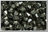 B�hm. Kristallschliffperle, Bicone, 4mm, black, op., full chrome, 50 Stk.