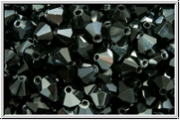 B�hm. Kristallschliffperle, Bicone, 4mm, black, op., half silver chrome, 50 Stk.
