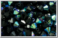 B�hm. Kristallschliffperle, Bicone, 4mm, black, op., AB, 50 Stk.