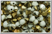 B�hm. Kristallschliffperle, Bicone, 4mm, white, alabaster, half brass, 50 Stk.