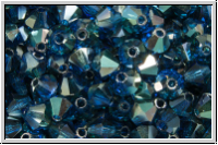 B�hm. Kristallschliffperle, Bicone, 4mm, capri blue, trans., half celsian , 50 Stk.