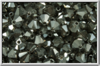 B�hm. Kristallschliffperle, Bicone, 4mm, crystal, trans., full silver chrome, 50 Stk.