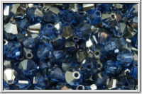B�hm. Kristallschliffperle, Bicone, 4mm, sapphire, dk., trans., half chrome, 50 Stk.
