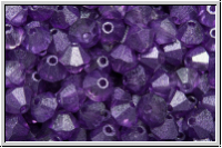B�hm. Kristallschliffperle, Bicone, 4mm, crystal, trans., lila waxed, 50 Stk.