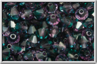 B�hm. Kristallschliffperle, Bicone, 4mm, amethyst/emerald, trans., 50 Stk.