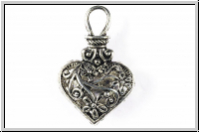 Anh�nger "Blumenherz, 3D" , 31x20x10mm, antiksilberfb., Tibetsilber, 1 Stk.
