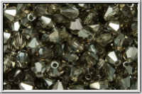 B�hm. Kristallschliffperle, Bicone, 4mm, black diamond, trans., half chrome, 50 Stk.