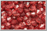 B�hm. Kristallschliffperle, Bicone, 4mm, crystal, trans., red waxed, 50 Stk.