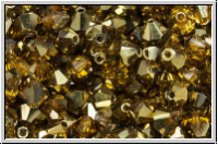 B�hm. Kristallschliffperle, Bicone, 4mm, topaz, trans., half brass, 50 Stk.