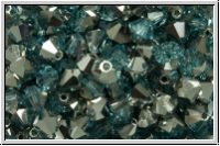 B�hm. Kristallschliffperle, Bicone, 4mm, aqua, trans., half silver, 50 Stk.