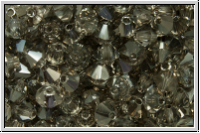 B�hm. Kristallschliffperle, Bicone, 4mm, crystal, trans., half hematite, 50 Stk.