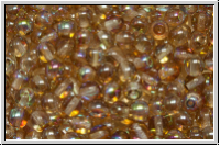 b�hm. Glasperle, rund, 4mm, crystal, trans., brown AB, 50 Stk.