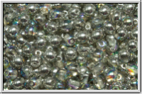 b�hm. Glasperle, rund, 4mm, crystal, trans., silver AB, 50 Stk.