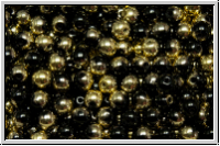 b�hm. Glasperle, rund, 4mm, black, op., half brass, 50 Stk.