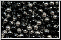b�hm. Glasperle, rund, 4mm, black, op., half chrome, 50 Stk.