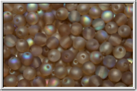 b�hm. Glasperle, rund, 4mm, crystal, trans., brown AB, matte, 50 Stk.