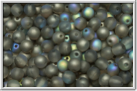 b�hm. Glasperle, rund, 4mm, crystal, trans., graphite AB, matte, 50 Stk.