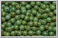 b�hm. Glasperle, rund, 4mm, aqua, op., silver picasso, 50 Stk.