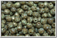 B�hm. Glasschliffperle, feuerpol., 4mm, anthrazit, op., silver picasso, 50 Stk.