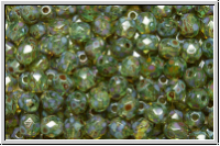 B�hm. Glasschliffperle, feuerpol., 4mm, aqua, trans., picasso, 50 Stk.