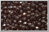 B�hm. Glasschliffperle, feuerpol., 4mm, garnet, dk., trans., 50 Stk.